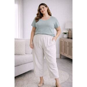 Linen Blend Pants Cubavera Khaki Elastic Adjustable Waist 3XB